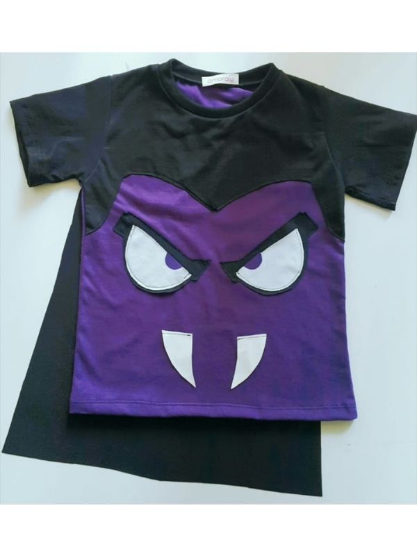 Camiseta Infantil Drácula com Capa e Máscara - Tam 1 a 5 anos Preto